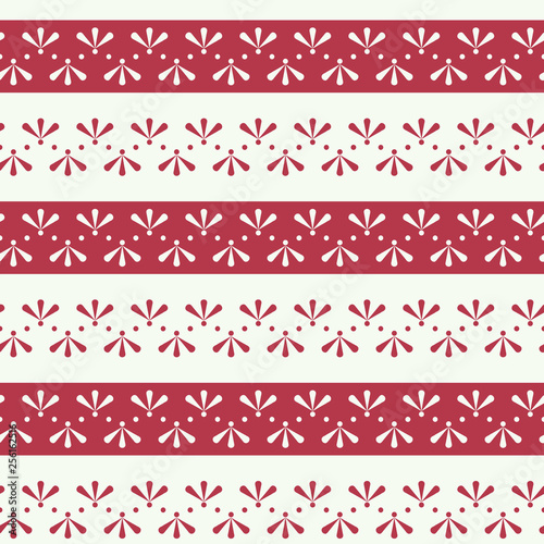 Vector Folklore Floral Stripes with Red Seamless Pattern Background.
