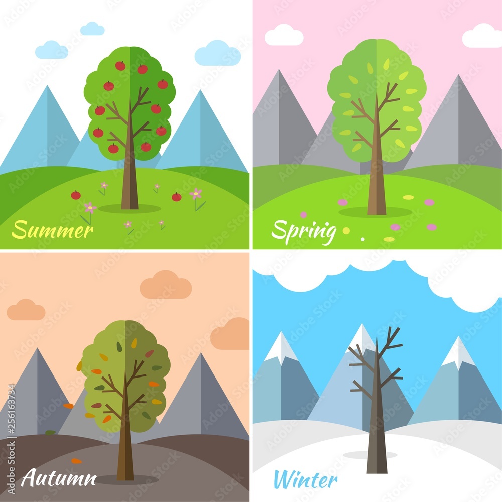season icon set of nature tree background. Tamplate for web and mobile design concept season icon set of nature tree background. Tamplate for web and mobile design concept