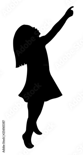girl raised hands and looking up, silhouette vector