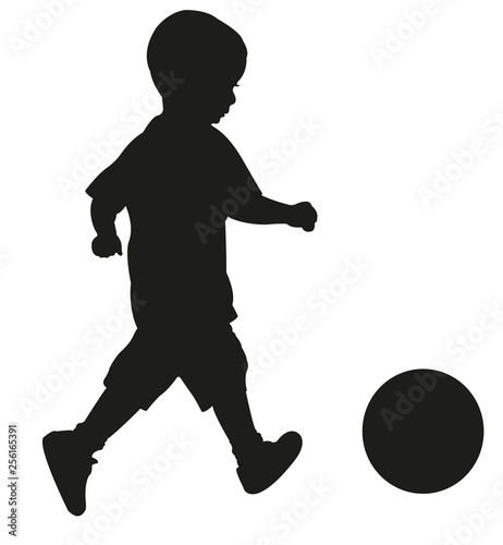 boy playing with ball, silhouette vector