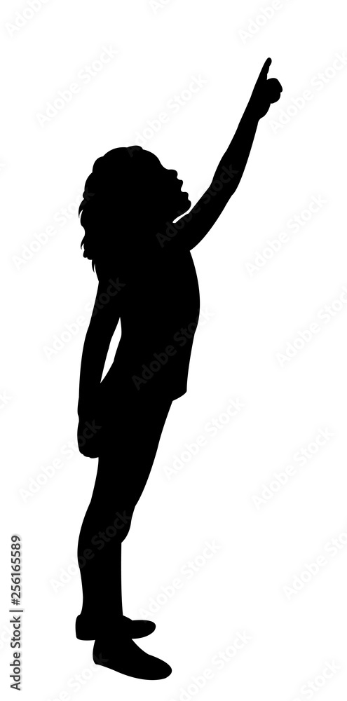 girl looking up, silhouette vector