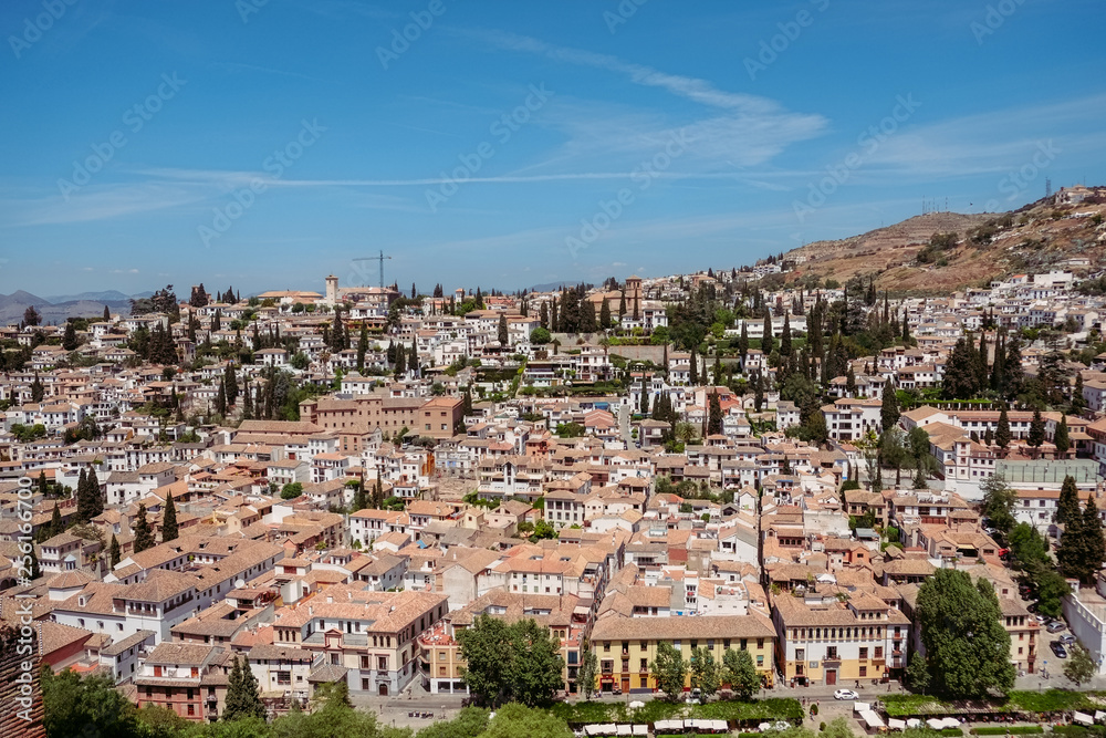 Cityscape view of the Albayzin from Alhambra palace. Granada, Andalusia, Spain. UNESCO World Heritage Site.