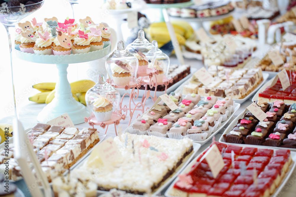Delicious sweets on table