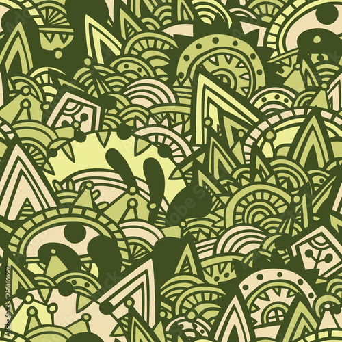 Moss green aztec seamless pattern. Vector.
