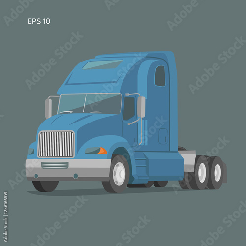 Modern american truck vector illustration. Heavy transport picture flat design
