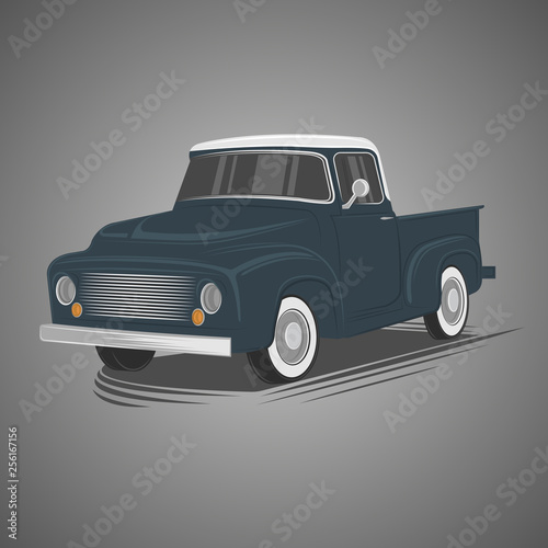 Old retro pickup truck vector illustration. Vintage transport vehicle