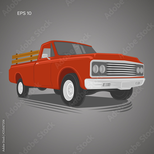 Vintage pickup truck vector illustration. Oldschool american car