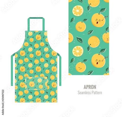 Kitchen apron with cute orange pattern. Vector illustration