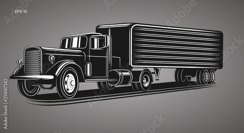 Vintage american truck vector illustration. Retro freighter truck.
