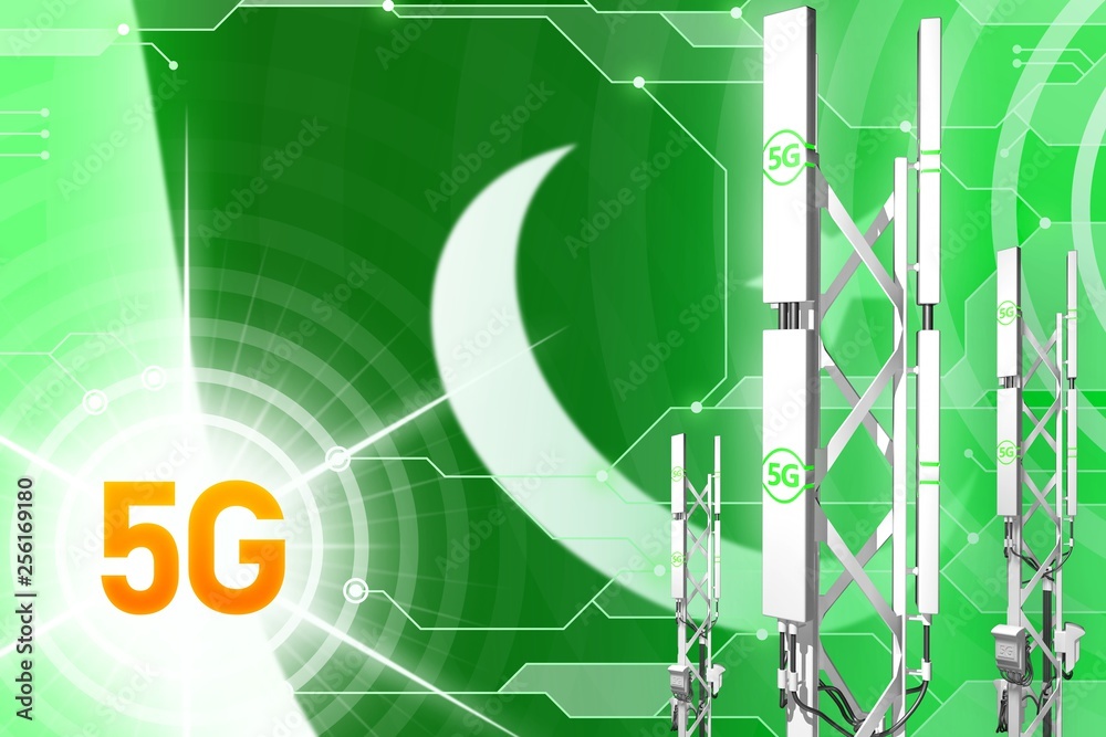 Pakistan 5G industrial illustration, huge cellular network mast or tower on  digital background with the flag - 3D Illustration Stock Illustration |  Adobe Stock