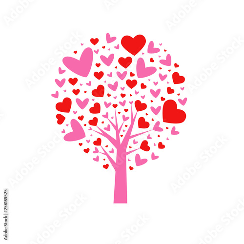 Valentine tree. leaf from hearts. Isolated on white background. Vector Illustration