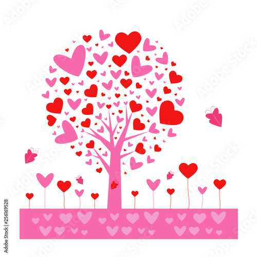 Valentine tree. leaf from hearts. Isolated on white background. Vector Illustration