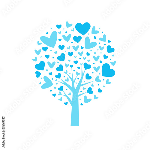Valentine tree. leaf from hearts. Isolated on white background. Vector Illustration