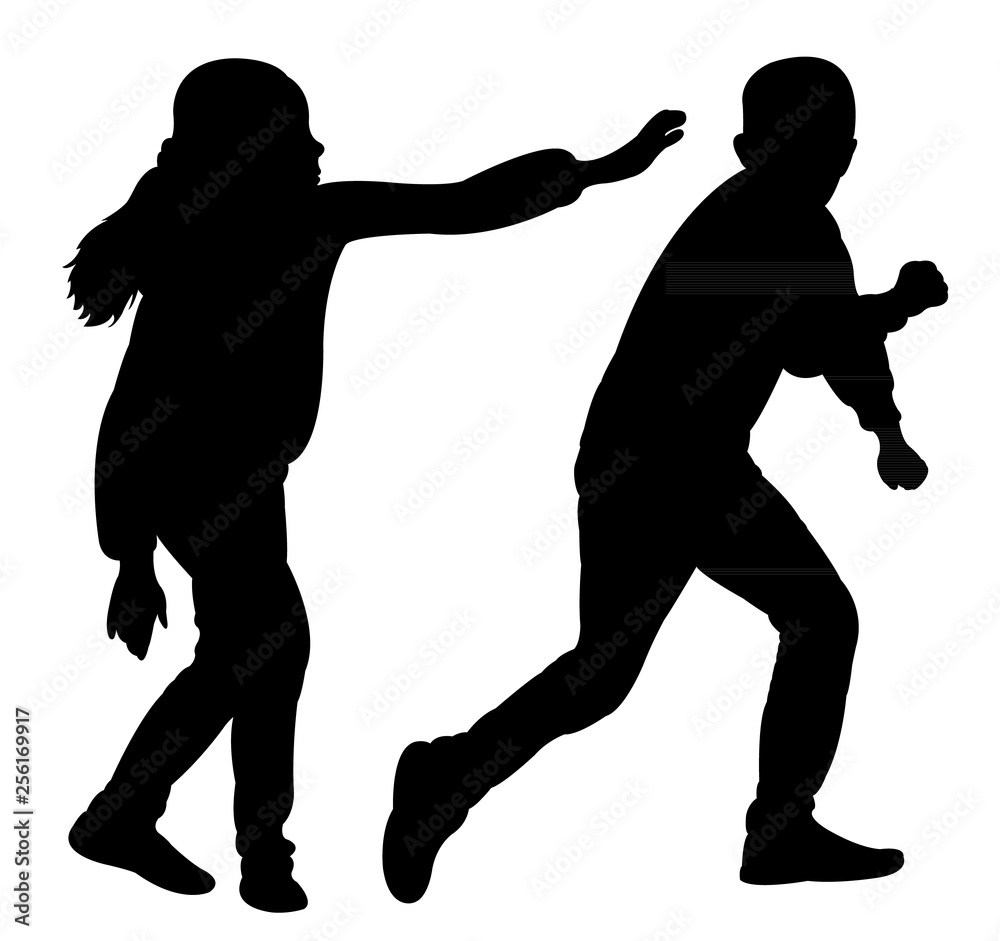 children playing, silhouette vector