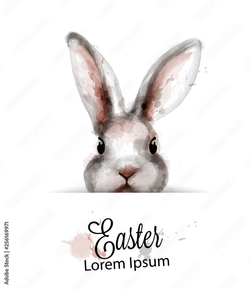 Obraz Easter Bunny rabbit Vector watercolor. Cute spring card. Easter holiday greetings