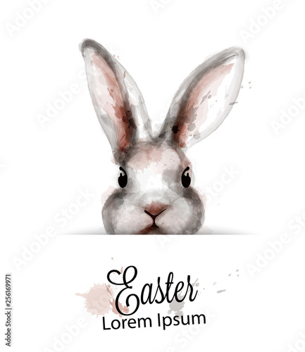 Easter Bunny rabbit Vector watercolor. Cute spring card. Easter holiday greetings