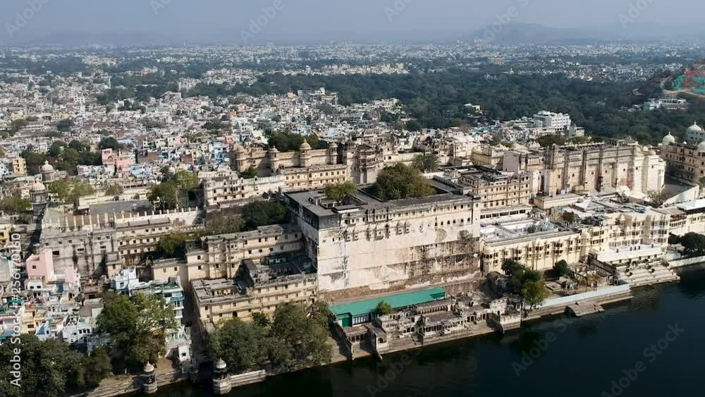 Aerial shot of Udaipur City Palace, Rajasthan, India Aerial shot of Udaipur City Palace, Rajasthan, India