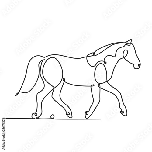 Drawing a continuous line. Horse on white isolated background