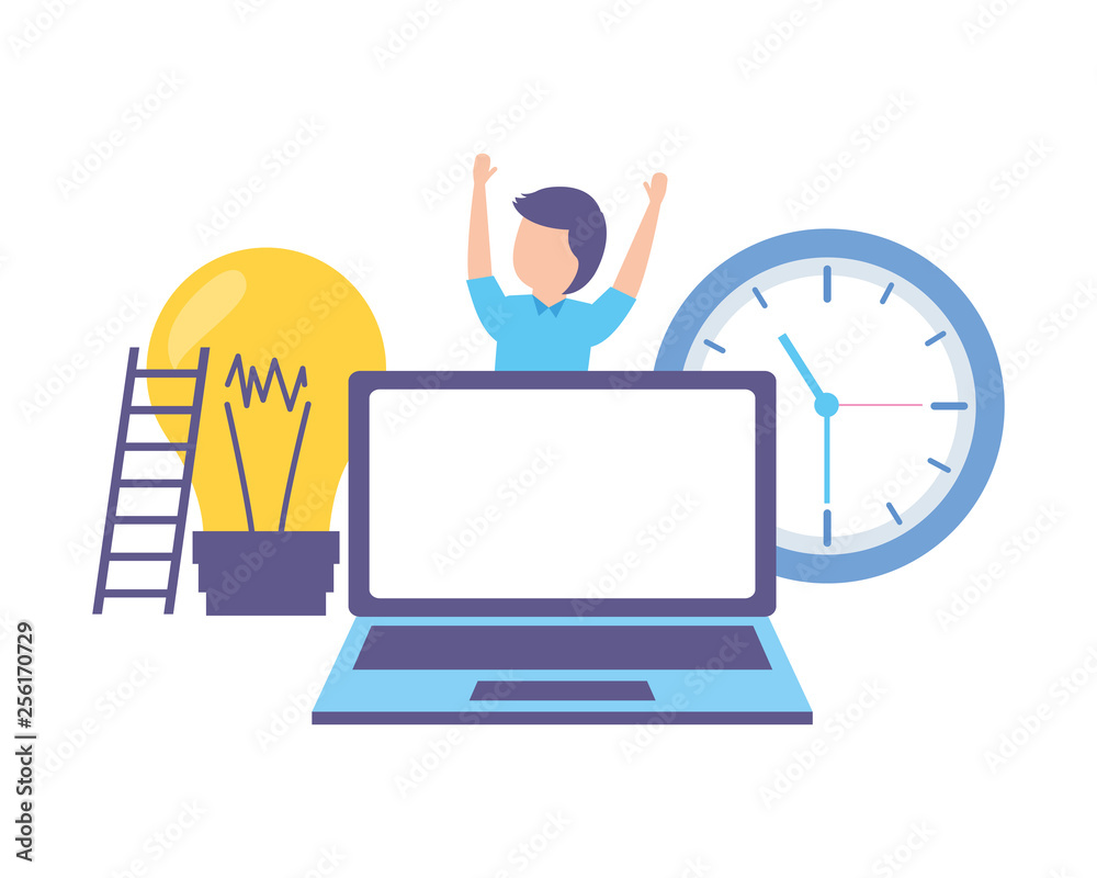 man laptop clock bulb man laptop clock bulb