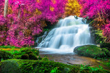 Amazing in nature, beautiful waterfall at colorful autumn forest in fall season 