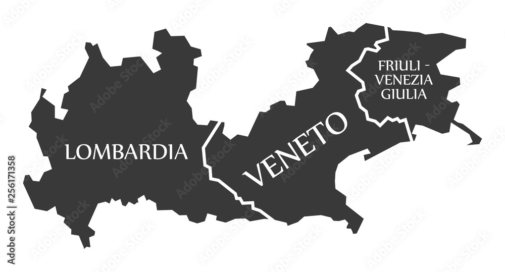Lombardia - Veneto - Friuli - Venezia - Giulia region map Italy