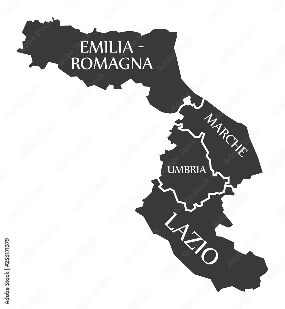 Emilia - Romagna - Marche - Umbria - Lazio region map Italy