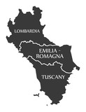Lombardia - Emilia - Romagna - Tuscany region map Italy