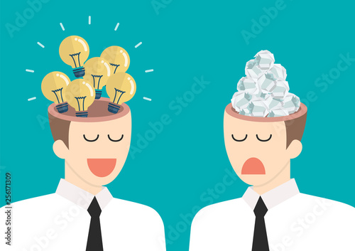 Bright idea and junk idea in businessmen head