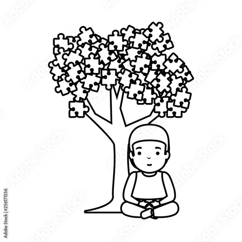 boy with tree puzzle attached