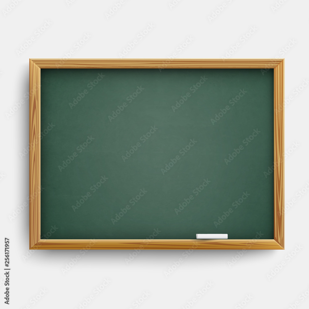 Realistic blank green class board with wooden frame and with chalk Realistic blank green class board with wooden frame and with chalk