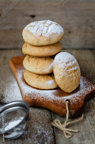 Homemade cookies on wooden table, copy space. Healthy foods.