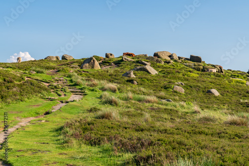 Cows on top of Higger Tor in the Peak District, South Yorkshire, England, UK photo