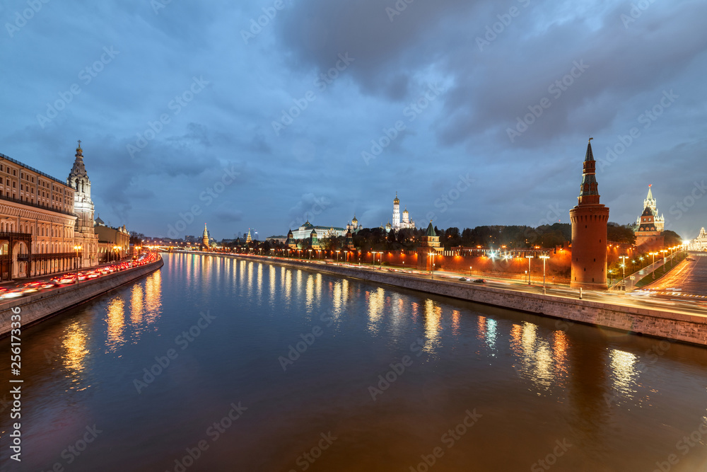 Moscow Kremlin embankment in the summer evening, Overcast, rainy night Moscow Kremlin embankment in the summer evening, Overcast, rainy night