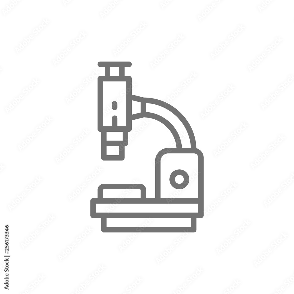 Microscope, medical equipment, lab research line icon. Microscope, medical equipment, lab research line icon.