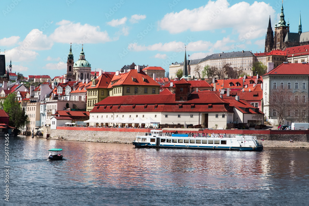 Panoramic view of Old Town and river Vltava. Czech Republic.Sunny morning.