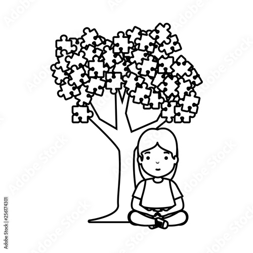 girl with tree puzzle attached