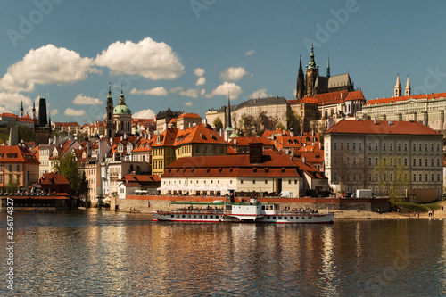 Panoramic view of Old Town and river Vltava. Czech Republic.Sunny morning.