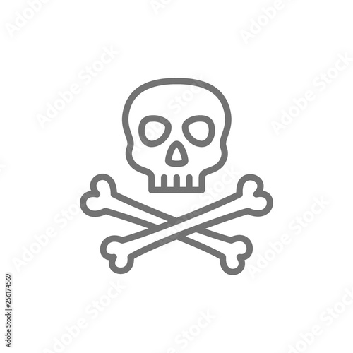 Pirate skull with crossbones line icon.