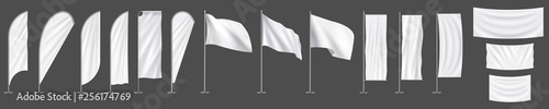 Realistic white advertising textile  vector flags and banners, set photo