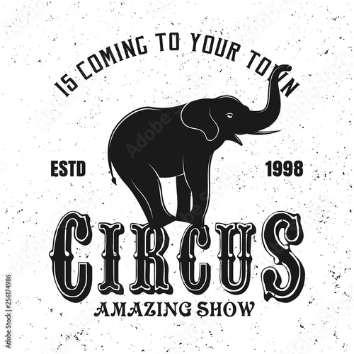 Circus show vector black emblem with elephant