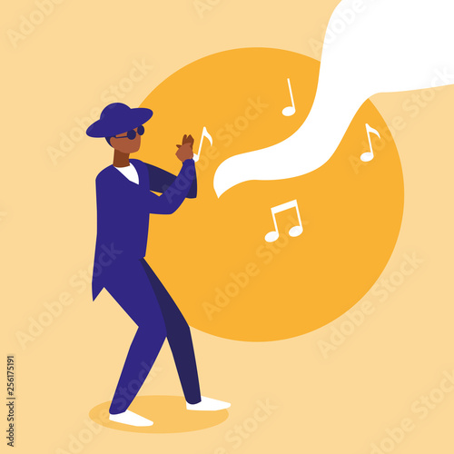 black musician jazz with hat and sunglasses