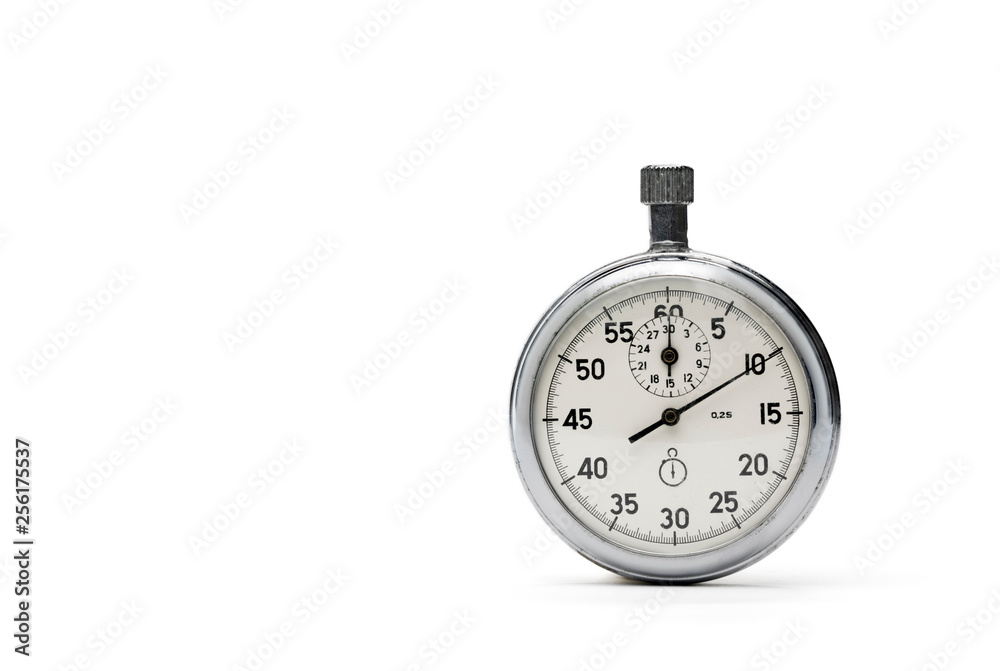 Mechanic analog chromed stopwatch. Isolated on white background Mechanic analog chromed stopwatch. Isolated on white background