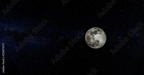 Scene with full moon and stars in the background