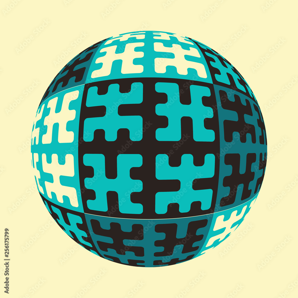 ethnic pattern sphere in blue ivory black shades