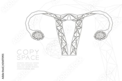 Ovary and uterus shape wireframe polygon siver frame structure, Medical Science Organ concept design illustration isolated on black gradient background with copy space, vector eps 10
