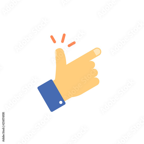 Snap fingers vector icon, flat cartoon snapping thumbs gesture symbol isolated on white, finger click signal clipart