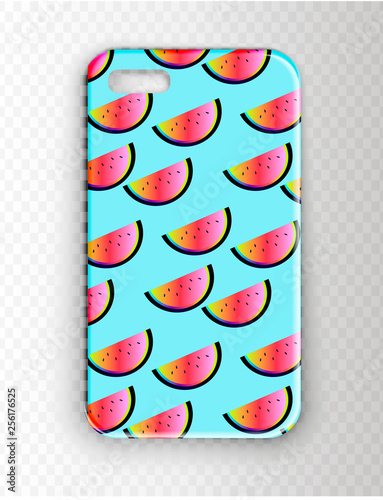 Stylish vector mockup cover for smartphone. Neon stylish youth cover with wat...