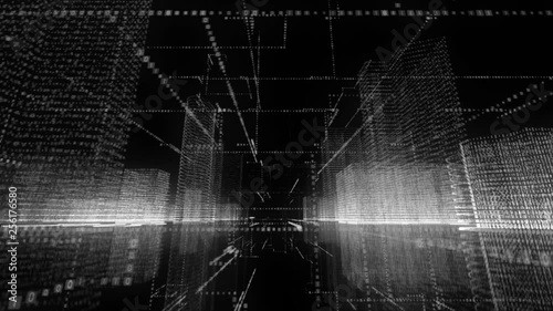 Digital binary code background, abstract virtual city binary computer code with technology and connection concept.