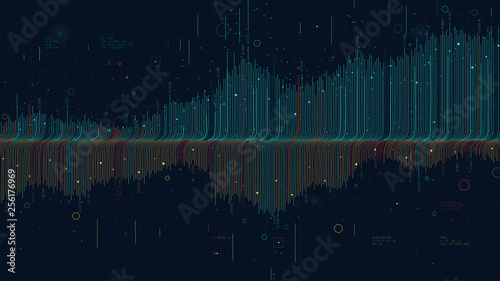 Futuristic infographics data thread visualization profit and loss schedule, statistic graph and finance analysis
