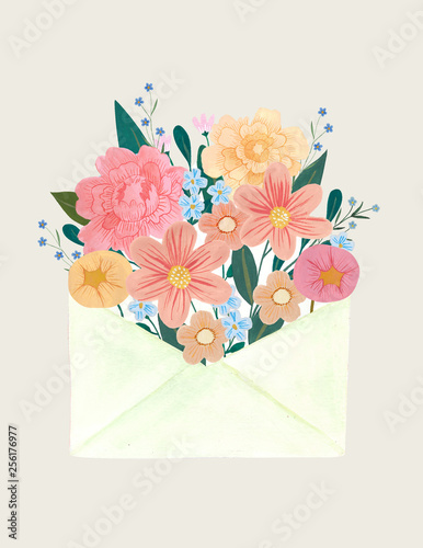 Envelope full of colorful flowers Illustration